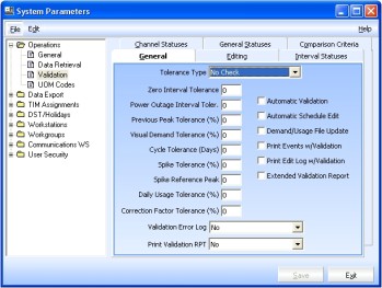 The general tab in the system parameters dialog.